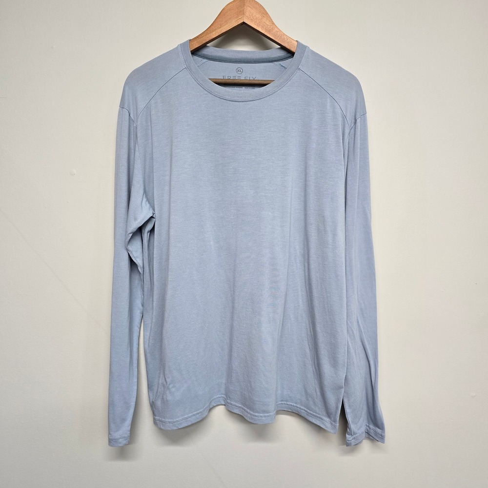 Free Fly Crewneck Shirt Mens XL Light Blue Bamboo Blend Long Sleeve Casual